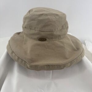 Scala Wide Brim Bucket Hat‎ Cotton Blend Beige Beach Sun Protection Headwear